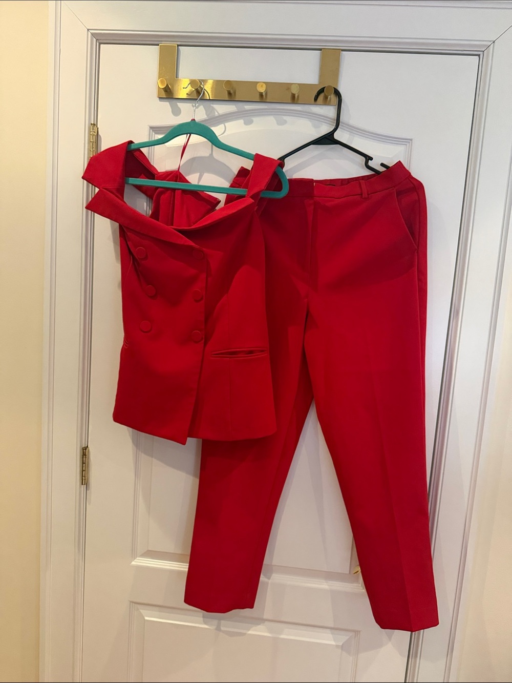 Express Red Sleeveless Blazer & Trousers Set